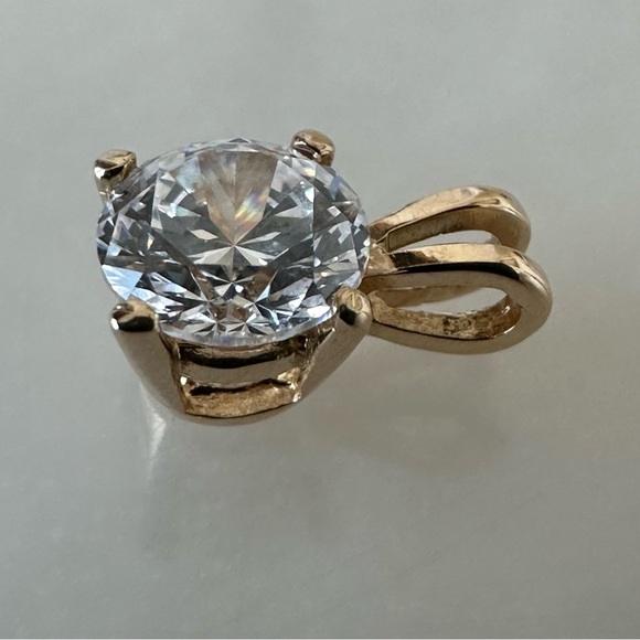 14k Solid Gold 6mm Brilliant Cut CZ Pendant - Picture 10 of 15